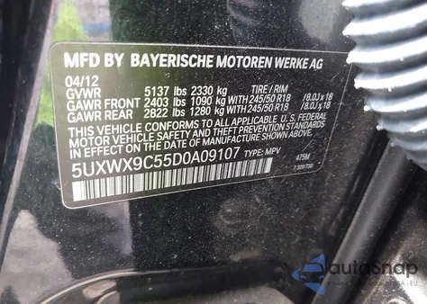 2013 BMW X3 xDrive28I из США, поврежденный, VIN 5UXWX9C55D0A09107